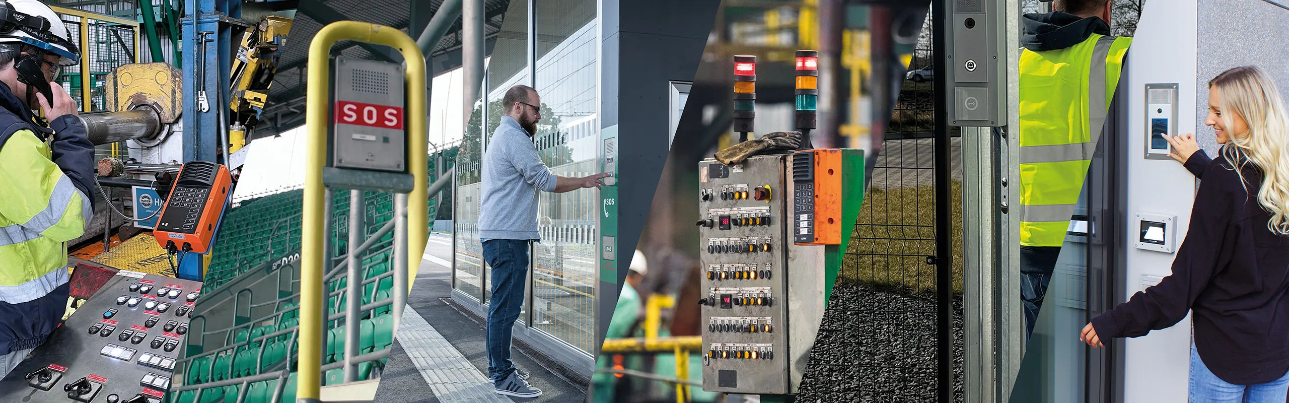 Various intercom and communication systems in industrial sites, transport hubs and access control